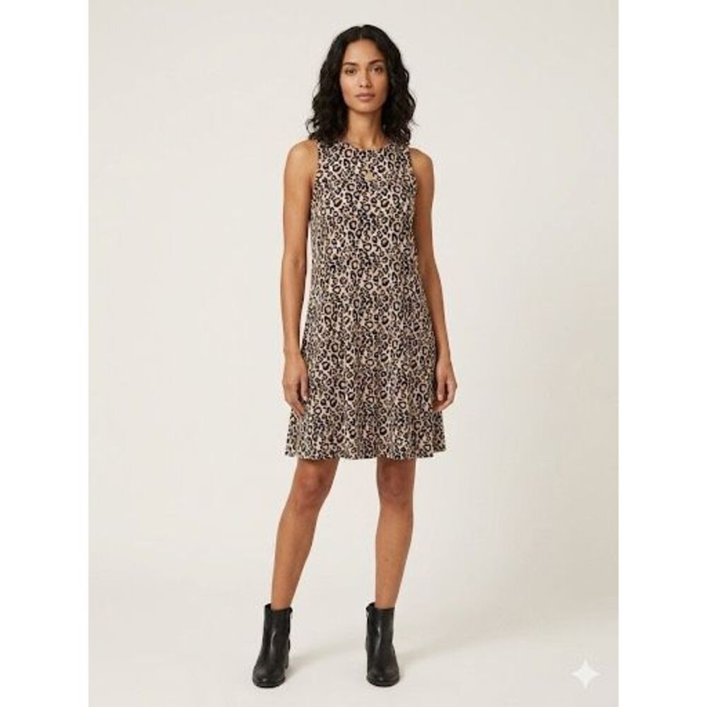 NWT Anne Klein Leopard Print Shift Dress Sleeveless Stretch 6 MSRP $99
